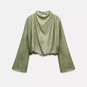 Zara Green Chain Print top